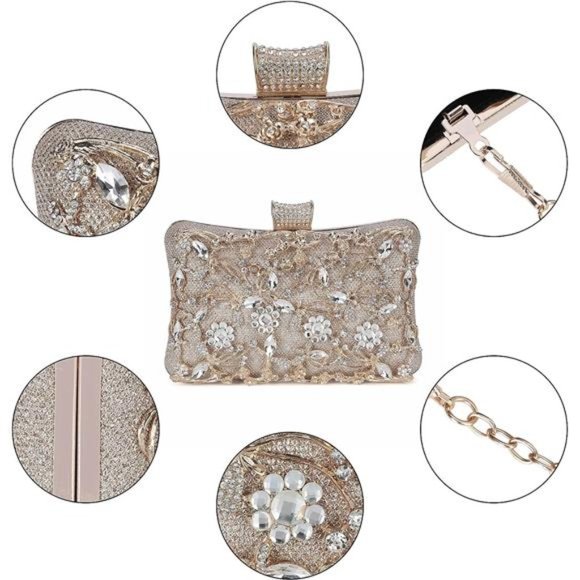 Womens Crystal Evening Clutch Bag Rhinestone Wedding Handbag Purse for Bridal - Picture 5 of 6